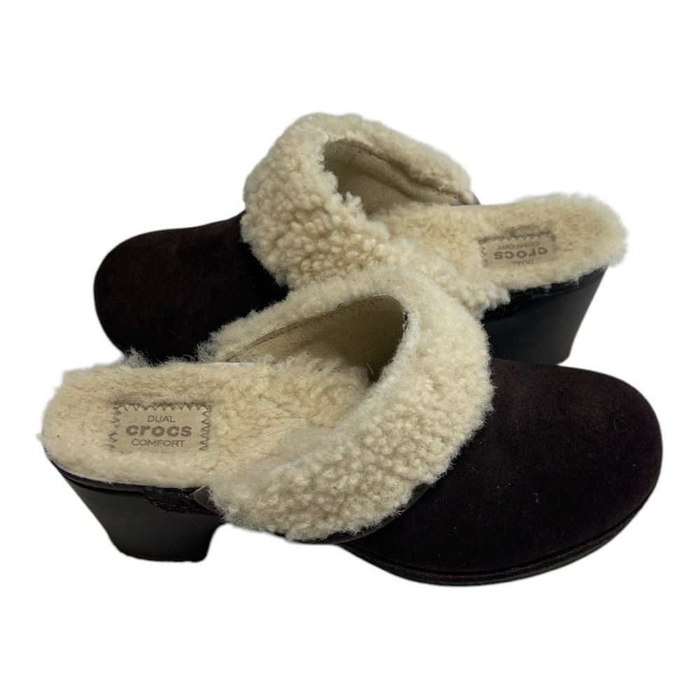 Crocs Sarah Suede Leather Clogs Chocolate 6W